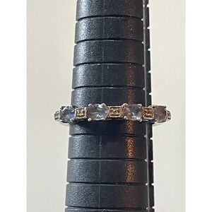 QJ Sterling Silver 925 Oval Blue Tanzanite Gemstone Band Ring Size 7